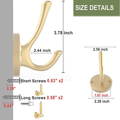 TOFIIGREM Gold Wall Hooks, 6 Pack Coat Robe Hook Heavy Duty Metal Double Bath Hook Wall Mounted, Hand Towel Hooks for Cubicle Bathroom Kitchen Closet Garage - color: Gold, size: 6 Pack