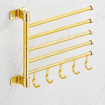 ZHOUXIAO Swing Out Towel Bar Holder Gold Finish/Golden Swivel Towel Rack for Bathroom or Kitchen, Metal Towel Bar Folding Arm Swivel Hanger Bathroom Storage Wall Mounted A-4Bars