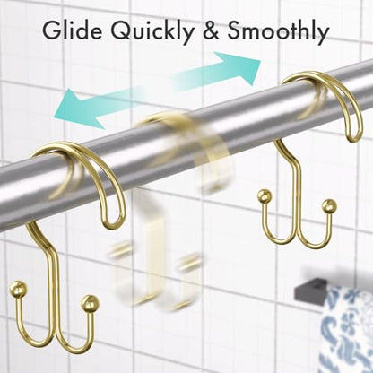 Bathway Gold Shower Curtain Hooks Ring, 12 Pcs Double Sided Shower Hooks, Rust Proof Metal Shower Hooks for Bathroom, Anti-Drop Shower Rings for Shower Curtain & Liners - color: Gold, style: Double-layer Shower Hooks