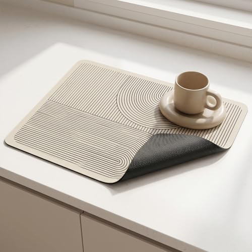Absorbent & Non-Slip Geometric Rubber-Diatomite Drying Mat - Durable, Quick-Dry Kitchen and Bathroom Countertop Pad for Coffee Machines, and Essentials, Kitchen Countertop Placemat,15.6*19.5In