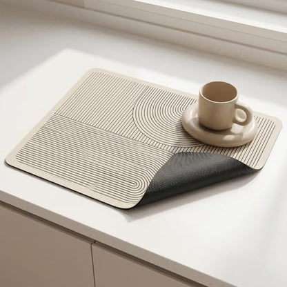 Absorbent & Non-Slip Geometric Rubber-Diatomite Drying Mat - Durable, Quick-Dry Kitchen and Bathroom Countertop Pad for Coffee Machines, and Essentials, Kitchen Countertop Placemat,15.6*19.5In