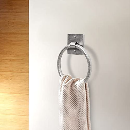 Monarch Abode Bathroom Towel Holder – 7-Inch Round Brushed Nickel Bathroom Hand Towel Holder for Bathrooms Wall, Metal Hand Hammered Towels Ring Wall Mount, Traditional Surface-Mounted Ring Hanger - color: Brushed Nickel, style: Traditional
