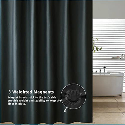Shower Curtain Liner 72 x 72, Plastic Waterproof 4G Lightweight Shower Liner for Bathroom, with Grommets Holes and 3 Heavy Duty Magnetic Weights - color: Black