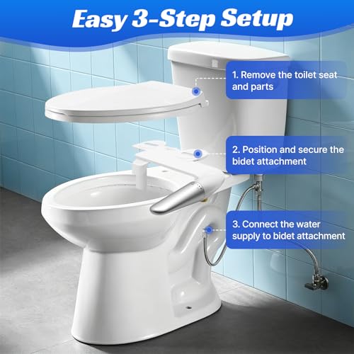 Left-Hand Bidet Attachment for Toilet,0.23 Inch Ultra-Thin Non-Electric | Foldable Dual Nozzle,One Click Quick Detach,Adjustable Water Pressure,Cold Water Only,Fits Most Toilets,Rotation Control,Oval