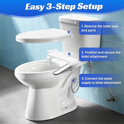 Left-Hand Bidet Attachment for Toilet,0.23 Inch Ultra-Thin Non-Electric | Foldable Dual Nozzle,One Click Quick Detach,Adjustable Water Pressure,Cold Water Only,Fits Most Toilets,Rotation Control,Oval
