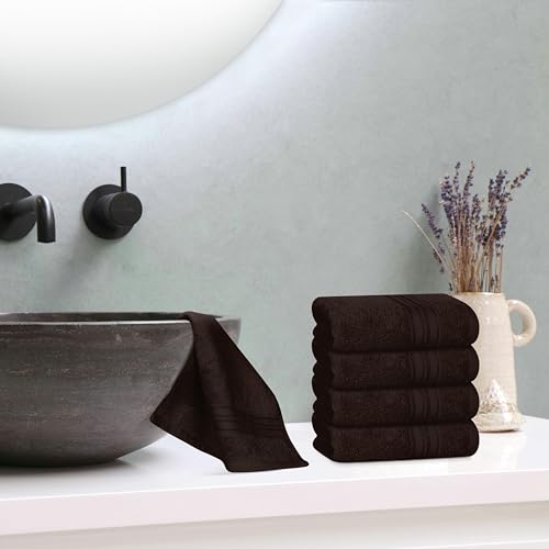 BOUTIQUO Ultra Soft Cotton Washcloths, Contains 12 Piece Face Cloths 12x12 inch, Ideal for Everyday use Face Towels, Compact & Lightweight Multi Purpose Washcloths - Chocolate Brown - color: Chocolate Brown, size: Washcloths - Set of 12