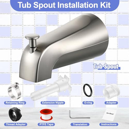 Enhon Tub Spout, Universal Fits 1/2'' Copper Pipe, 1/2'' IPS and 3/4'' IPS, Bathroom Bathtub Tub Faucet Replacement with Adapters(with Diverter,Brushed Nickel) - color: Brushed Nickel, style: with Diverter