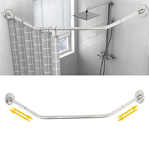 Corner Shower Curtain Rod, Adjustable 304 Stainless Steel | for Bathroom Clothing Stores, Wall Mount Curved Shower Rod Fits 17.72-29.53 In Sides, Used for Toughened Glass Walls