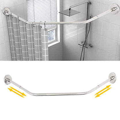 Corner Shower Curtain Rod, Adjustable 304 Stainless Steel | for Bathroom Clothing Stores, Wall Mount Curved Shower Rod Fits 17.72-29.53 In Sides, Used for Toughened Glass Walls