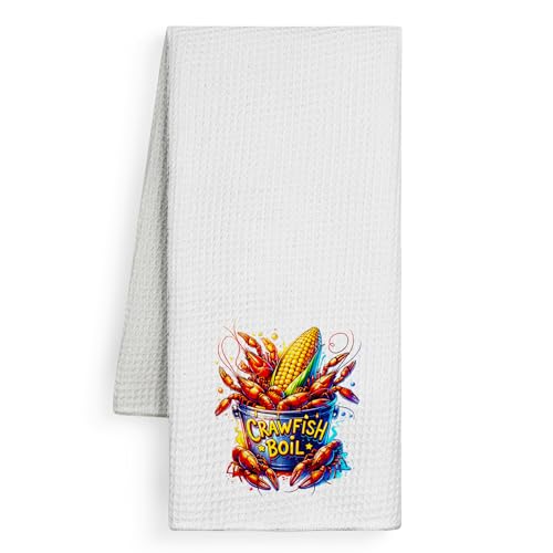Crawfish Boil Kitchen Towels, Retro Southern Seafood Party Dish Tea Towels for Kitchen, Coastal Summer Beach Louisiana Crayfish Decorative Hand Towels, 16x24 Inch - color: Crawfish Boil