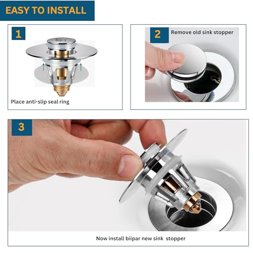 Universal Bathroom Sink Stopper, Sink Drain Strainer, Pop up Drain Hair Catcher, for 1.04-1.97 Inch Drain Hole, Anti Clogging Stainless Steel Drain Plug Water Stopper