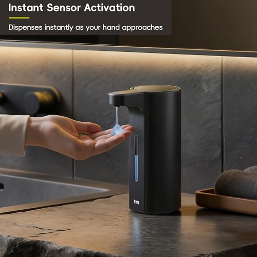 EKO Aroma Pro 13.5 fl oz Touchless Automatic Liquid Soap Dispenser, Rechargeable Hand & Dish Soap Dispenser for Bathroom and Kitchen, Waterproof, Adjustable Volume Control (Matte Black) - color: Matte Black, size: 13.5 oz (Premium Wireless Charging)