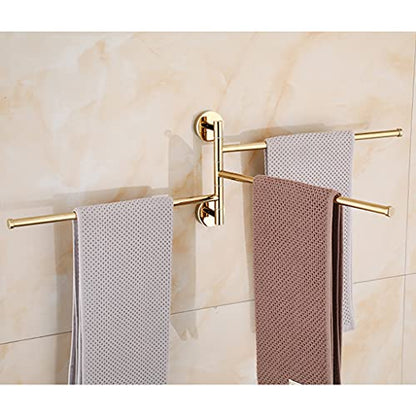 ZHOUXIAO Gold Brass Swing Out Towel Bar Holder Wall Mount/Polished Chrome Swivel Towel Rack for Bathroom or Kitchen, Metal Towel Bar Folding Arm Swivel Hanger Bathroom Storag 3Bars