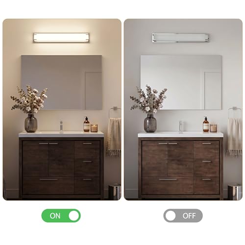 URSOLA LED Bathroom Light Fixtures Over Mirror 24.4” Vanity Light with Milky White Lampshade 4000K Daylight Chrome Finishing Bath Bar (Chrome) - color: Chrome, size: 24inch