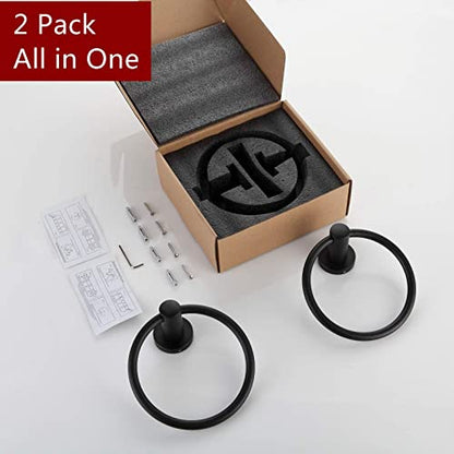 BGL Black Bathroom Towel Holder Black Towel Ring Stainless Steel Towel Ring for Bathroom 2 Pack - color: Matte Black(2 Pack)