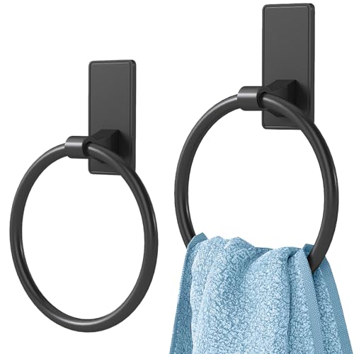 Towel Ring, SUS304 Hand Towel Holder for Bathroom，Matte Black Towel Holder Bathroom Adhesive Towel Hanger for Bathroom, Kitchen, 2 Pack - color: Matte Black, size: Round(2-pack)