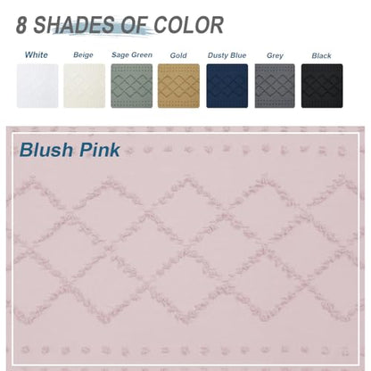 Blush Pink Stall Boho Shower Curtain, Modern Tufted Plaid Striped Narrow Half Size Fabric Shower Curtain, Farmhouse Clip Jacquard Textured Shower Curtains for Bathroom, 36" Wx72 L - color: Blush Pink, size: 36"W x 72"L (Pack of 1)