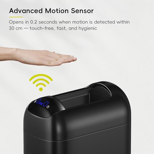 EKO Astro Slim Sensor Trash Can, 10L / 2.6 Gallon Touchless Garbage Bin with Soft-Close Retractable Wing Lid, Motion Sensor Stainless Steel Trash Can for Bathroom and Office, Waterproof, Black - size: Astro 10L-Matte Black