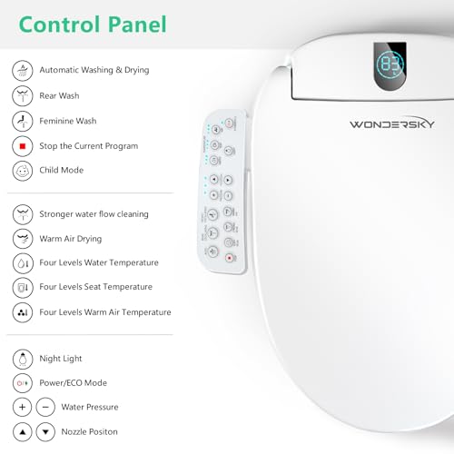 WONDERSKY Elongated Bidet Toilet Seat, Smart Heated Toilet Seat with Warm Water and Dryer, Soft Close Bidet Seat with Adjustable Temperature, Stainless Steel Nozzle - size: Elongated