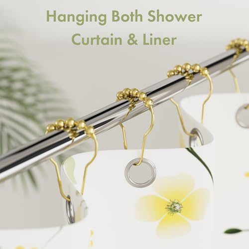 Gold Shower Curtain Hooks, Amazer Shower Curtain Rings Hooks, 12 Pcs Stainless Steel Shower Hooks for Shower Curtain, Rust Proof Shower Curtain Hooks, Shower Hooks for Curtain Bathroom - color: Polished Golden, style: Single Hooks