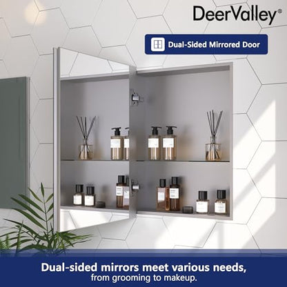 DeerValley 15 x 19 Inch Recessed Medicine Cabinet with Mirror, Bathroom Mirror Cabinet, Vanity Cabinet with Double-Sided Mirrors, Rectangular Beveled Edge Slow-Closing Door - size: 15" x 19"