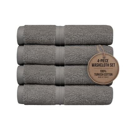Quick Dry & Absorbent Wash Cloths Set of 4 (12" x 12") Hotel Quality, Versatile as, Washcloths for Your Face, Face Towel Set, Spa Towels, Hand Towels, Soft Wash Cloths -%100 Cotton - Gray - color: Gray