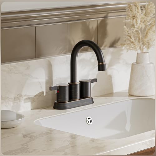Phiestina 2 or 3 Holes Oil Rubbed Bronze 4 Inch 2 Handle Centerset Lead-Free Bathroom Sink Faucet, 360 Degree Swivel Spout with Copper Pop Up Drain and 2 Water Supply Lines, BF015-1-ORB - color: Oil Rubbed Bronze