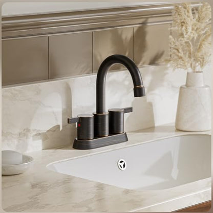 Phiestina 2 or 3 Holes Oil Rubbed Bronze 4 Inch 2 Handle Centerset Lead-Free Bathroom Sink Faucet, 360 Degree Swivel Spout with Copper Pop Up Drain and 2 Water Supply Lines, BF015-1-ORB - color: Oil Rubbed Bronze
