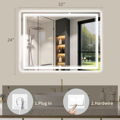 24"x32" LED Bathroom Mirror with Lights, Backlit + Front Lit, Anti-Fog, Lighted Bathroom Mirror for Wall, HD Shatterproof Tempered Glass, Dimmable, Memory Function (Horizontal/Vertical) - size: 32"L x 24"W