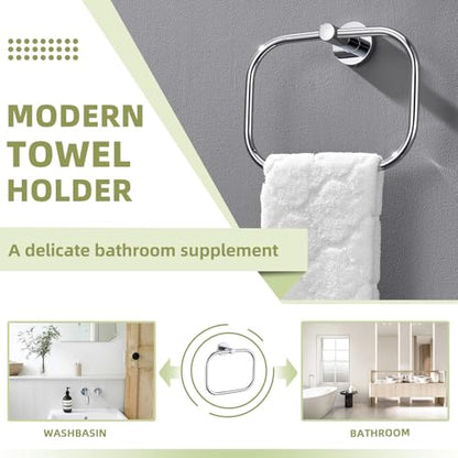 Square Hand Towel Ring for Bathroom Sink, Chrome, Wall Mounted | Rustproof Stainless Steel Towel Holder, 180° Swivel Ring for Easy Towel Access, Quiet & Smooth Rotating, Space-saving - color: Chrome