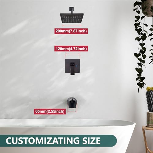 Heyalan 8 Inch Shower Set with Tub Spout and Valve, Oil Rubbed Bronze | 8-inch square rainfall head, tub spout with diverter, male-thread rough-in valve, single-handle control and wall-mount design - color: Oil Rubbed Bronze, size: 8 Inch Square Shower He