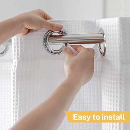 River Dream 36" W Stall Waffle No Hook Shower Curtain with Snap-in Liner,Cotton Blend Fabric Shower Curtain for Bathroom, White,36Wx74L