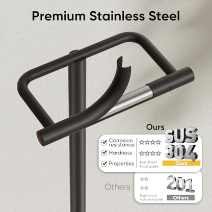 Matte Black Freestanding Toilet Paper Holder Stand Free Standing | SUS 304 Stainless Steel Tissue Rack with Pivoting Arm & Weighted Base for Bathroom - color: Matte Black