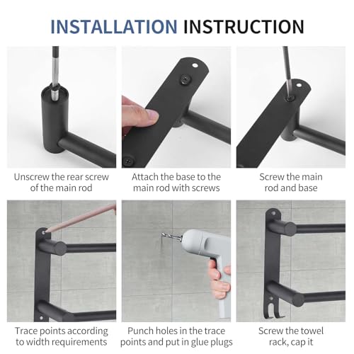 Black Double Towel Bar，Stretchable Double Towel Holder | Stainless steel bathroom towel rack, stainless steel towel holder, suitable for bathrooms and kitchens - color: Black