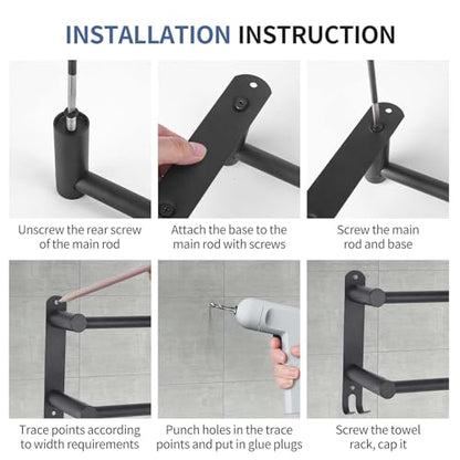 Black Double Towel Bar，Stretchable Double Towel Holder | Stainless steel bathroom towel rack, stainless steel towel holder, suitable for bathrooms and kitchens - color: Black