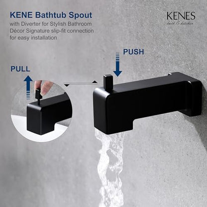 KENES Matte Black Shower Set with Tub Faucet, Square Tub Shower Trim Kit | Shower Faucet with 10-Inch Rain Shower Head, Square Shower System, Valve Included, Lead-Free cUPC & NSF Certified, Stainless - color: Matte Black, style: Tub Shower Faucet Set
