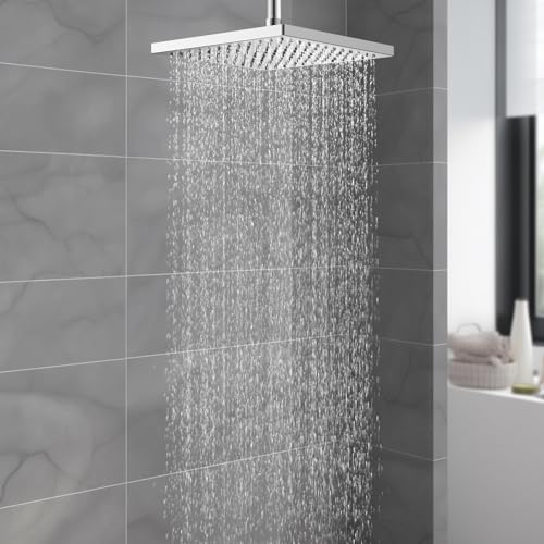 Hibbent cUPC Certified Metal High Pressure 12'' Rain Shower Head, Chrome | Thickness Showerhead, Square Large Bathroom Rainfall Shower Head, Adjustable Brass Ball Joint, Waterfall Full Body Coverage - color: Chrome, style: Square 12''