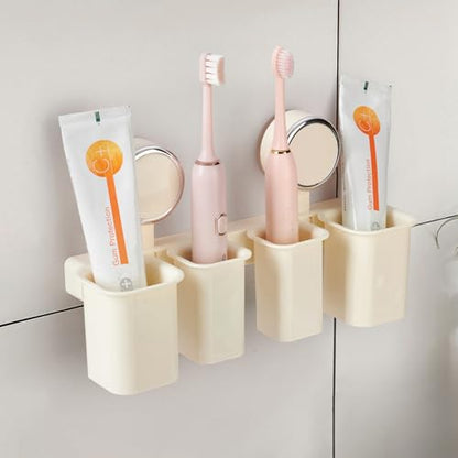 Wall Mounted Toothbrush Holder, Self-Draining Bathroom Organizer with Suction Cup, No-Drill Installation, 4 Slot 9.84 * 2.56 * 6.1 Inches