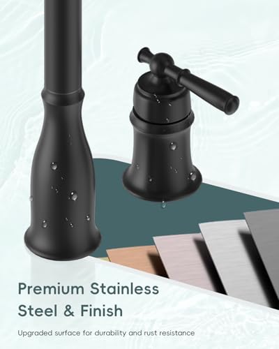 DAYONE Matte Black 3 Holes Kitchen Sink Faucets with Separate Handle, 2 Holes Pull Down Sink Faucet for Kitchen Sink with Soap Dispenser, Single Handle High Arc, DAY-279MB - color: Matte Black, style: Separate handle