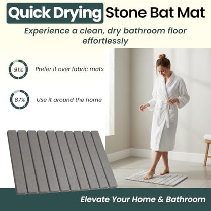 Foldable Stone Bath Mat, Non Slip Quick Dry Diatomite, Dark Gray, 23.5x15 | Super absorbent surface, easy-care finish, compact storage, includes non-slip pad, shower and sink use - color: Regular Dark Gray