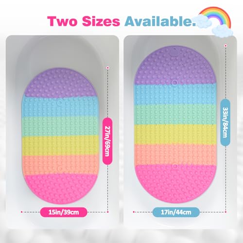 Silicone Push Pop Bath Mat – 33"x17.3" Extra Large Rainbow Bathtub Mat with 391 Suction Cups, CPC Certified Non-Slip Sensory Toy, Calming Stress Relief for Bath Time - color: 33x17.3"--rainbow