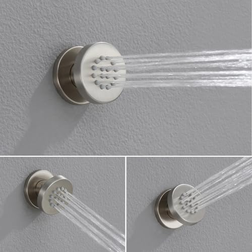Iriber Brushed Nickel Round Rain Shower System with 4 PCS Body Jets 3 Function Shower Faucet Set Contain 12 Inch Shower Head and Handheld Wall Mounted Pressure Balance Shower Trim Kit (Valve Included) - color: Brushed Nickel 04