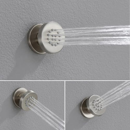 Iriber Brushed Nickel Round Rain Shower System with 4 PCS Body Jets 3 Function Shower Faucet Set Contain 12 Inch Shower Head and Handheld Wall Mounted Pressure Balance Shower Trim Kit (Valve Included) - color: Brushed Nickel 04