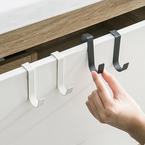 Over Cabinet Door Hooks, 4 Pack Heavy Duty Metal J-Hooks for Kitchen, Bathroom, Laundry Room, Cabinet Hooks for Hanging, Hold Up to 7 lbs, Space-Saving Organizer - Black&White - color: White 2pcs+Black 2pcs