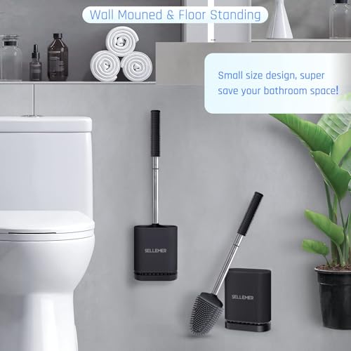 Silicone Toilet Brush, Ventilation Slots Base Holder 4 Pack, Black | Flexible Bristles Flat Head for Rim, Hair Tangle-Free, Easy to Clean, Compact Design, Rustproof Handle, for Toilet/Sink/Tub - color: Black-4pcs