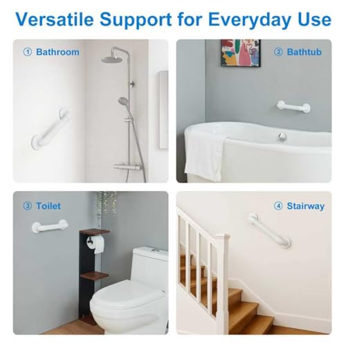 Shower Grab Bar for Wall: 12” ABS Safety Bars for Seniors, Wall Mount Bath tub Handles with Screws & Anchors, Bathroom Support Rails for Pregnant Women & Handicap Users, Toilet & Bathtub Assistance