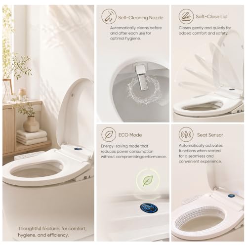 GAICOM Electric Bidet Toilet Seat Elongated, Heated Seat ＆ Warm Air Dryer | Instant Warm Water, Multiple Cleaning Modes, Side Panel Control, Self Cleaning Nozzle, Night Light, Soft Close Lid - color: Milky white