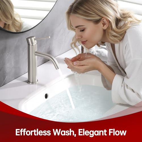 SUMERAIN Bathroom Sink Faucet Brushed Nickel Single Handle | Modern, Lead-Free, Stainless Steel, Single Hole, with Faucet Supply Lines, Easy DIY Install - color: Brushed Nickel, size: Undermount Sink faucet