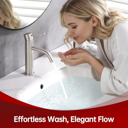 SUMERAIN Bathroom Sink Faucet Brushed Nickel Single Handle | Modern, Lead-Free, Stainless Steel, Single Hole, with Faucet Supply Lines, Easy DIY Install - color: Brushed Nickel, size: Undermount Sink faucet