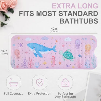 Bath Mat for Tub Non Slip, Bathtub Mat for Kids | Anti Slip, Foldable, Extra Long, Suction Cup for Strong Grip - color: Lightpink